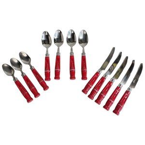 Gibson Coca-Cola Flatware 12 Piece Red Plastic Handle Stainless Spoon Knife